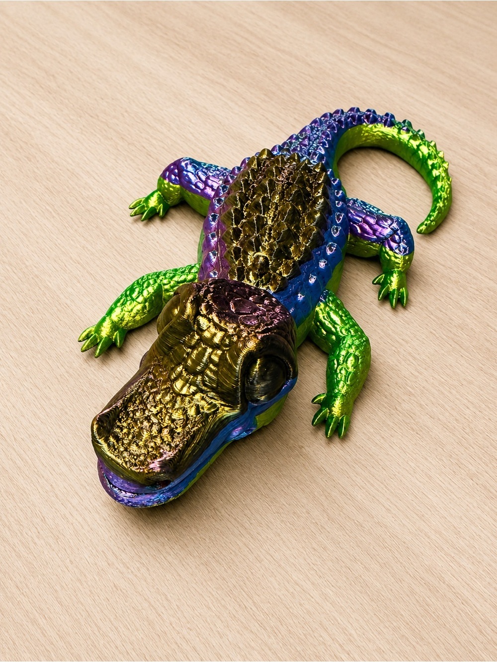 3D printed Metallic Green & Purple Alligator Terrarium Accent